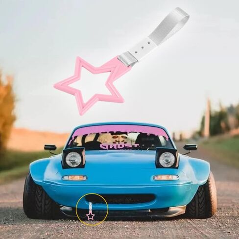 Q1-Tech ، JDM Tsurikawa Ring اليابانية Subway Train Car Car Car Care Cute Star على شكل نجمة على شكل حرف يدوي خلف حلقات تحذير من المصد الأمامي للسيارة Drift Car Posozoku (أسود/أسود) in Saudi Arabia