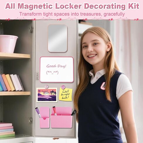 18Pcs Locker Accessories, Pink Locker Decoration for Girls, Back to School Essentials Magnetic Locker Organizer, Mirror, Whiteboard, Pen Holder, Magnetic Picture Frame and Magnets in Kuwait