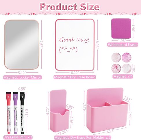 18Pcs Locker Accessories, Pink Locker Decoration for Girls, Back to School Essentials Magnetic Locker Organizer, Mirror, Whiteboard, Pen Holder, Magnetic Picture Frame and Magnets in Kuwait
