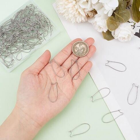 1 Box 120Pcs Kidney Wire Earring Hooks Silver Ear Wires Stainless Steel Drop Long U Shaped Hoop Earwires Teardrop Dangle Earring Findings for Jewelry Making Supplies DIY Craft Women Beginner in Saudi Arabia