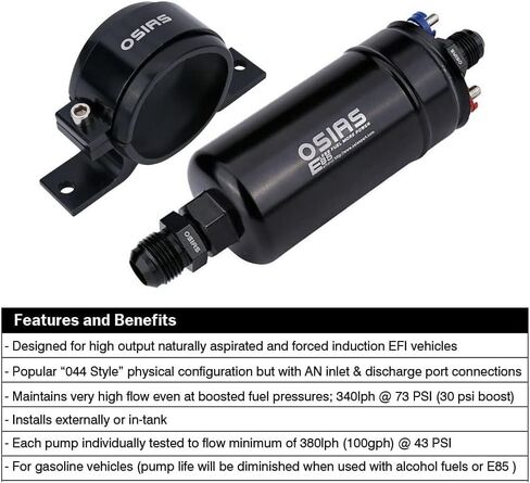 OSIAS OSIAS EXTROM PUMP EFI 380LH 1000HP التدفق المرتفع 12V 145PSI ملاءمة للبنزين الصلبة العالمي لـ AN10 Inlet / AN6 Outlet + Bracket E85 Compliant 044 Style ....... in Saudi Arabia