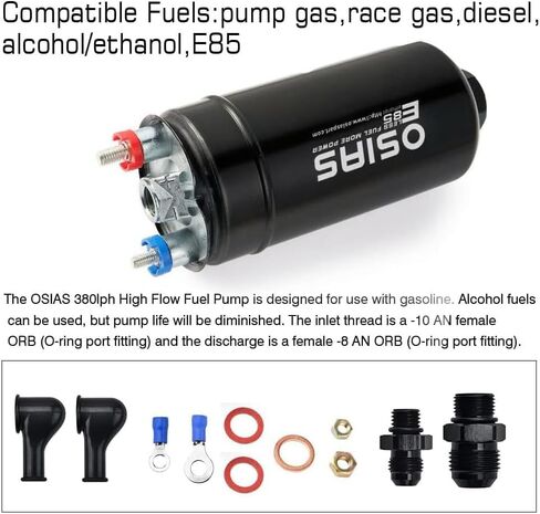 OSIAS OSIAS EXTROM PUMP EFI 380LH 1000HP التدفق المرتفع 12V 145PSI ملاءمة للبنزين الصلبة العالمي لـ AN10 Inlet / AN6 Outlet + Bracket E85 Compliant 044 Style ....... in Saudi Arabia