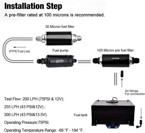 OSIAS OSIAS EXTROM PUMP EFI 380LH 1000HP التدفق المرتفع 12V 145PSI ملاءمة للبنزين الصلبة العالمي لـ AN10 Inlet / AN6 Outlet + Bracket E85 Compliant 044 Style ....... in Saudi Arabia