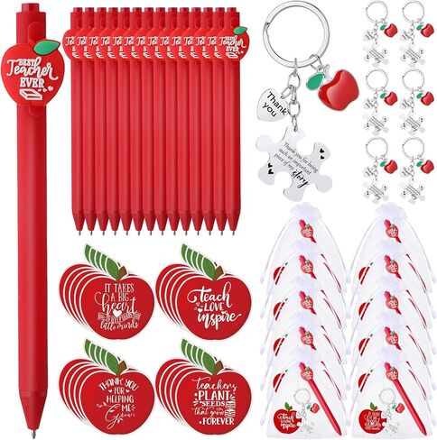 12 Sets Teacher Appreciation Gifts Include Apple Ballpoint Pens Apple Puzzle Keychain with Appreciation Card Gift Bags in Kuwait