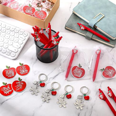 12 Sets Teacher Appreciation Gifts Include Apple Ballpoint Pens Apple Puzzle Keychain with Appreciation Card Gift Bags in Kuwait