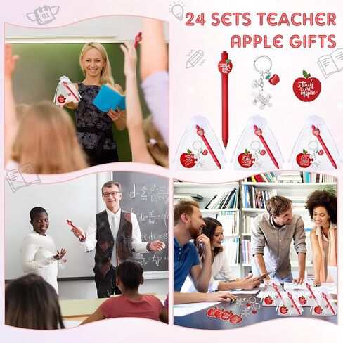 12 Sets Teacher Appreciation Gifts Include Apple Ballpoint Pens Apple Puzzle Keychain with Appreciation Card Gift Bags in Kuwait