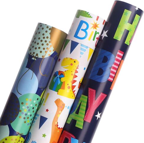 Ribbli Ocean Birthday Wrapping Paper 3 Rolls Gift Wrapping Paper for Kids Baby Shower with Manta Ray Turtles Jellyfish- Mini Roll 17 inch x 120 inch(10feet) Per Roll in Saudi Arabia