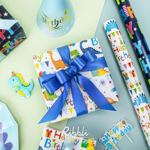 Ribbli Ocean Birthday Wrapping Paper 3 Rolls Gift Wrapping Paper for Kids Baby Shower with Manta Ray Turtles Jellyfish- Mini Roll 17 inch x 120 inch(10feet) Per Roll in Saudi Arabia