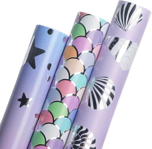 Ribbli Ocean Birthday Wrapping Paper 3 Rolls Gift Wrapping Paper for Kids Baby Shower with Manta Ray Turtles Jellyfish- Mini Roll 17 inch x 120 inch(10feet) Per Roll in Saudi Arabia