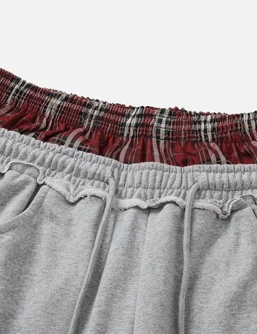 JUSJOJO Women's Wide Leg Baggy Sweatpants Y2k Plaid Patchwork Double Waist Sweat Pants Streetwear with Pockets in Saudi Arabia