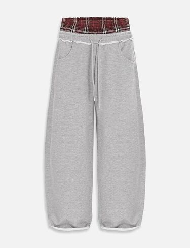 JUSJOJO Women's Wide Leg Baggy Sweatpants Y2k Plaid Patchwork Double Waist Sweat Pants Streetwear with Pockets in Saudi Arabia