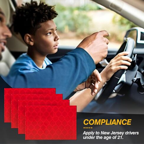 4-Pieces Reflective License Plate Stickers for New Jersey GDL Drivers - Perfect for New Drivers Under 21 & Special Learning Permits (Bright Red) in Kuwait