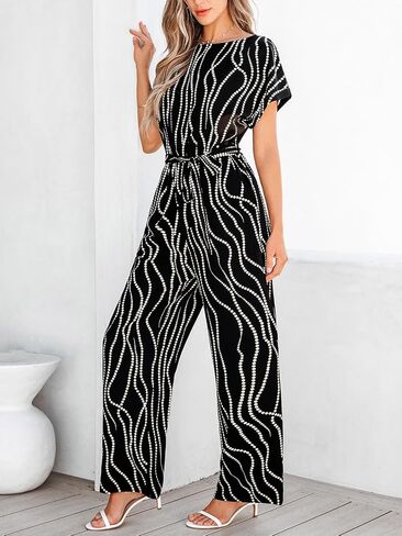 CUPSHE Women's Dressy Short Sleeves Belted Waist Wide Leg Summer Jumpsuit Vacation Trendy Outfits in Saudi Arabia