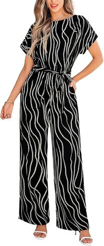 CUPSHE Women's Dressy Short Sleeves Belted Waist Wide Leg Summer Jumpsuit Vacation Trendy Outfits in Saudi Arabia