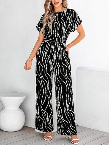 CUPSHE Women's Dressy Short Sleeves Belted Waist Wide Leg Summer Jumpsuit Vacation Trendy Outfits in Saudi Arabia