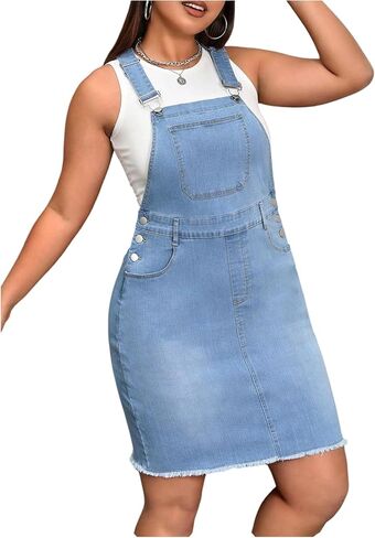 Wdirara Women's Plus Size Size اللباس الكلي اللباس الخام تنحنح قصير جان Pinafore مع جيوب in Saudi Arabia