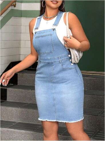 Wdirara Women's Plus Size Size اللباس الكلي اللباس الخام تنحنح قصير جان Pinafore مع جيوب in Saudi Arabia
