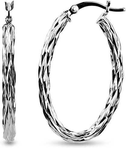 LeCalla 925 Sterling Silver Hoop Earrings for Women | Diamond-Cut Hoop Earrings | Oval & Round Shape Twisted Texture Earring Hoops in Saudi Arabia