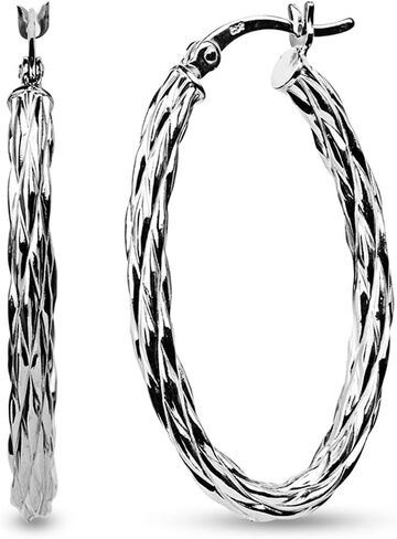 LeCalla 925 Sterling Silver Hoop Earrings for Women | Diamond-Cut Hoop Earrings | Oval & Round Shape Twisted Texture Earring Hoops in Saudi Arabia