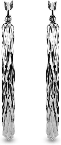 LeCalla 925 Sterling Silver Hoop Earrings for Women | Diamond-Cut Hoop Earrings | Oval & Round Shape Twisted Texture Earring Hoops in Saudi Arabia