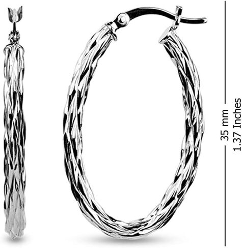 LeCalla 925 Sterling Silver Hoop Earrings for Women | Diamond-Cut Hoop Earrings | Oval & Round Shape Twisted Texture Earring Hoops in Saudi Arabia