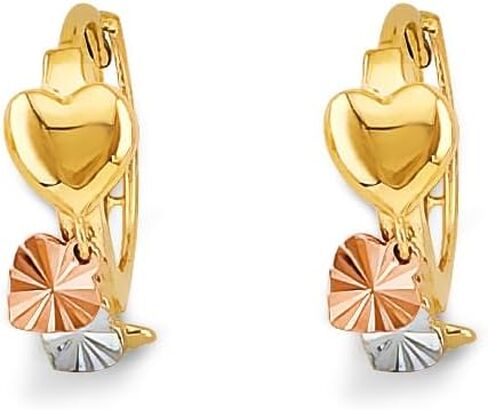 14K Tri Color Gold Heart Accugie أقراط in Saudi Arabia
