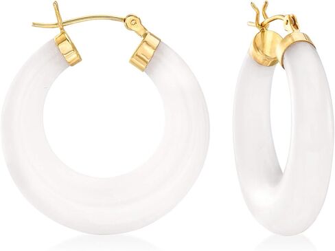 Ross-Simons Round Gemstone Hoop Earrings in 14kt Gold 1 1/8 inches in Kuwait