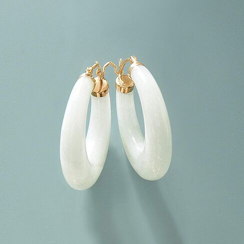 Ross-Simons Round Gemstone Hoop Earrings in 14kt Gold 1 1/8 inches in Kuwait