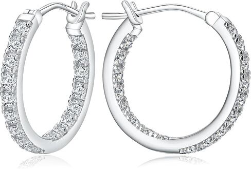 14K مطلي بالذهب/925 Sterling Silver Silver Sparkle Zirconia inclings for Women تناسب آذان حساسة 14 مم/20 مم/26 مم huggie/متوسطة/كبيرة (مع صندوق هدايا) in Kuwait