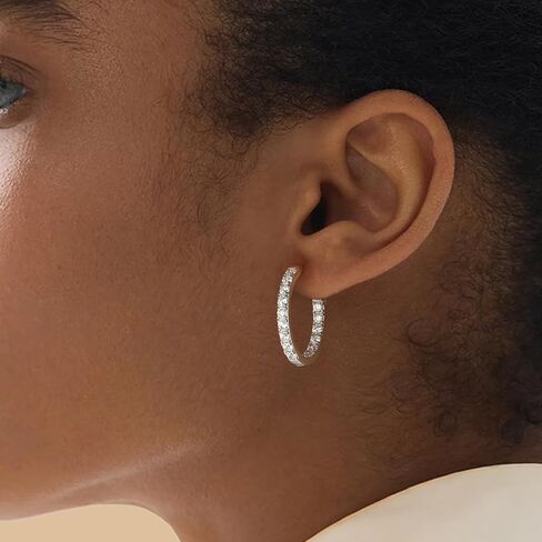 14K مطلي بالذهب/925 Sterling Silver Silver Sparkle Zirconia inclings for Women تناسب آذان حساسة 14 مم/20 مم/26 مم huggie/متوسطة/كبيرة (مع صندوق هدايا) in Kuwait
