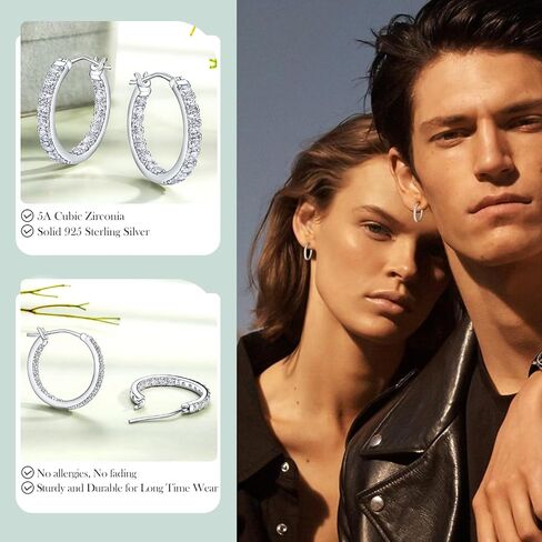 14K مطلي بالذهب/925 Sterling Silver Silver Sparkle Zirconia inclings for Women تناسب آذان حساسة 14 مم/20 مم/26 مم huggie/متوسطة/كبيرة (مع صندوق هدايا) in Kuwait