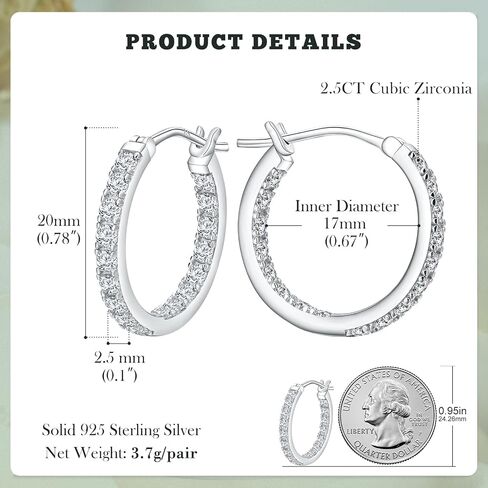 14K مطلي بالذهب/925 Sterling Silver Silver Sparkle Zirconia inclings for Women تناسب آذان حساسة 14 مم/20 مم/26 مم huggie/متوسطة/كبيرة (مع صندوق هدايا) in Kuwait