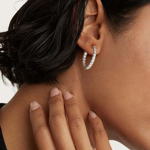 14K مطلي بالذهب/925 Sterling Silver Silver Sparkle Zirconia inclings for Women تناسب آذان حساسة 14 مم/20 مم/26 مم huggie/متوسطة/كبيرة (مع صندوق هدايا) in Kuwait