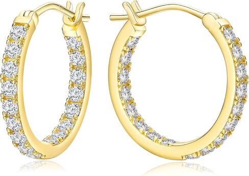 14K Gold Plated/925 Sterling Silver Sparkle Cubic Zirconia Hoop Earrings for Women fit Sensitive Ears 14mm/20mm/26mm Huggie/Medium/Large Hoops(with Gift Box) in Kuwait