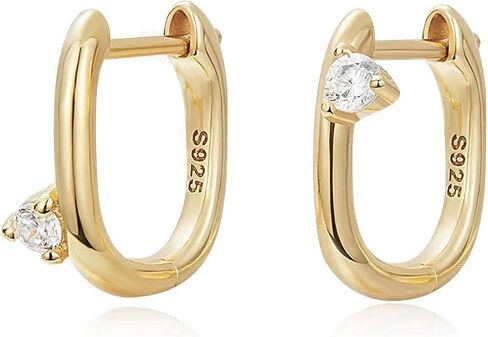 925 sterling Silver Cubic Zirconia CZ Dainty Hoop أقراط | الأطواق الخفيفة الوزن للنساء | أقراط مقصورة على الذهب مقاس 18 ألفًا 丨 هدية مجوهرات عصرية للنساء in Saudi Arabia