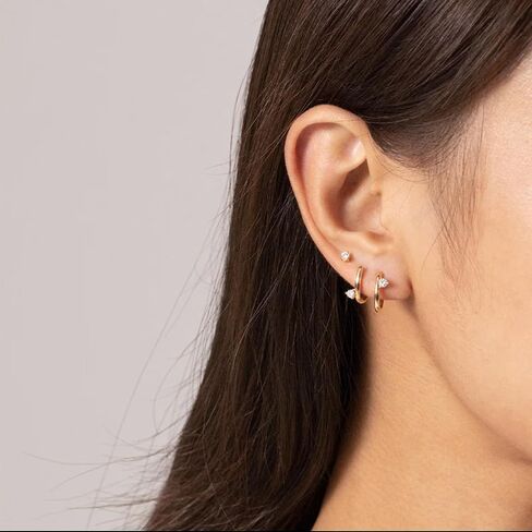 925 sterling Silver Cubic Zirconia CZ Dainty Hoop أقراط | الأطواق الخفيفة الوزن للنساء | أقراط مقصورة على الذهب مقاس 18 ألفًا 丨 هدية مجوهرات عصرية للنساء in Saudi Arabia