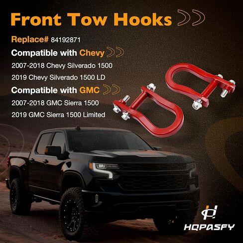 Front Bumper Tow Hook Shackles 2Pcs Red Compatible with 2007-2018 Chevy Silverado 1500, GMC Sierra 1500| 2019 Chevy Silverado 1500 LD, GMC Sierra 1500 Limited Replaces# 84192871 in Kuwait