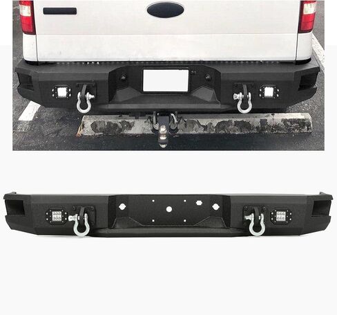 HECASA Rear Bumper Compatible with 2009-2014 Ford F150 Bumper Assembly W/D-Rings LED Lights W/O Sensor Holes Powder Coated Black Steel in Kuwait