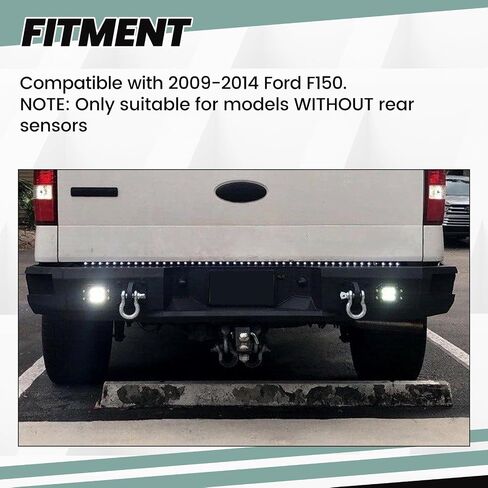 HECASA Rear Bumper Compatible with 2009-2014 Ford F150 Bumper Assembly W/D-Rings LED Lights W/O Sensor Holes Powder Coated Black Steel in Kuwait