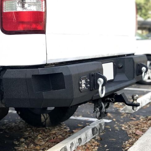 HECASA Rear Bumper Compatible with 2009-2014 Ford F150 Bumper Assembly W/D-Rings LED Lights W/O Sensor Holes Powder Coated Black Steel in Kuwait