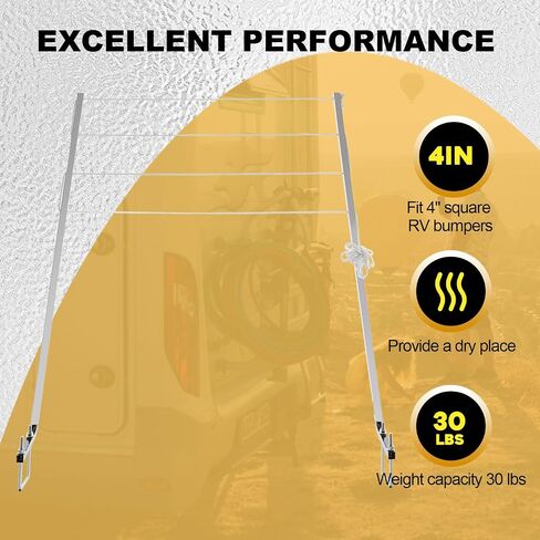 HECASA 48" Clothesline 4" Square RV Bumpers Mounted Fit RV Camper Travel Trailer Powder Coated Aluminum Clothes Line in Saudi Arabia