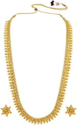 Aheli Traditional Long Gold Plated Maharashtrian & South Indian Style Necklace Earrings Jewellery Set Gift for Women in Saudi Arabia