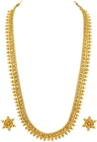 Aheli Traditional Long Gold Plated Maharashtrian & South Indian Style Necklace Earrings Jewellery Set Gift for Women in Saudi Arabia