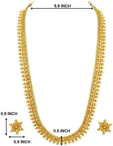 Aheli Traditional Long Gold Plated Maharashtrian & South Indian Style Necklace Earrings Jewellery Set Gift for Women in Saudi Arabia