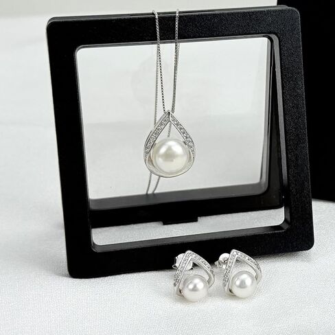 Pearl Necklace and Earrings Set, Saltwater/Freshwater Cultured Pearl Jewelry Set in 925 Sterling Silver - Elegance for Wife, Mom, Girlfriend on Anniversary, Mother's Day, or Birthday in Kuwait