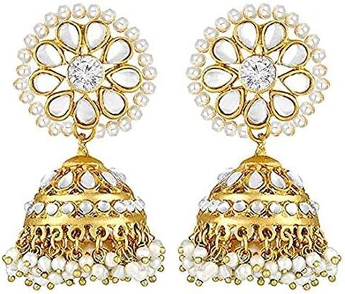 أقراط أهيلي كوندان بيرل Jhumki مع Maang Tikka الهندية التقليدية بوليوود أزياء المجوهرات مجموعة هدية للنساء in Kuwait