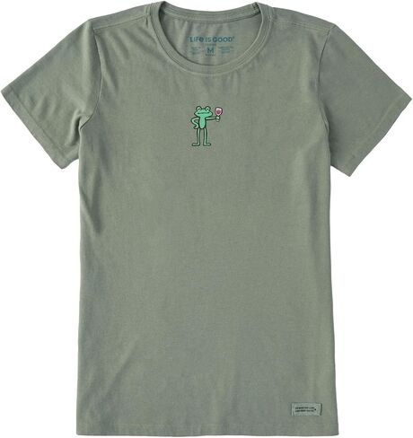 Life is Good. Women's Quirky Frog with Wine SS Crusher Tee, Moss Green, Medium in Saudi Arabia