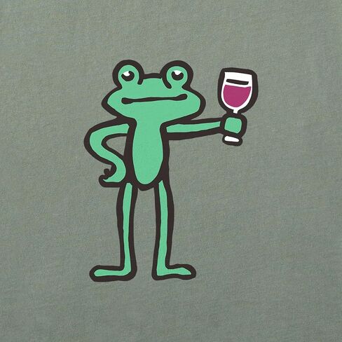 Life is Good. Women's Quirky Frog with Wine SS Crusher Tee, Moss Green, Medium in Saudi Arabia