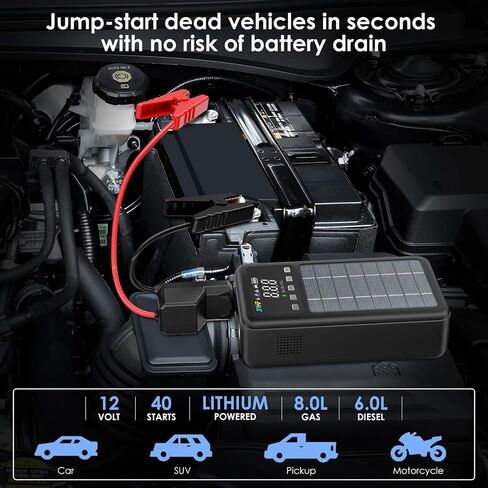 JIYHF 3000A Jump Starter with Air Compressor 150PSI Tire Inflator-12V Battery 8.0L Gasoline and 6.0L Diesel Engines, Portable Car Battery Jump Starter with Solar Panel and PD 45W Fast Charge in Saudi Arabia