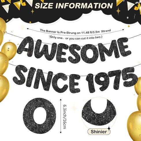 لافتة Fulmoon Pre Strung Awesome منذ عام 1974، لافتة لامعة لعيد الميلاد الخمسين السعيد، لافتة لامعة مضحكة، زينة عيد ميلاد سعيد 50 للرجال والنساء وحفلات الذكرى السنوية (أسود) in Saudi Arabia